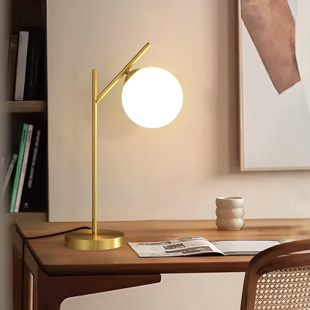 Mid Century Modern Table Lamp, 1 Light Brass Glass Globe Bedside Lamp, Contem...