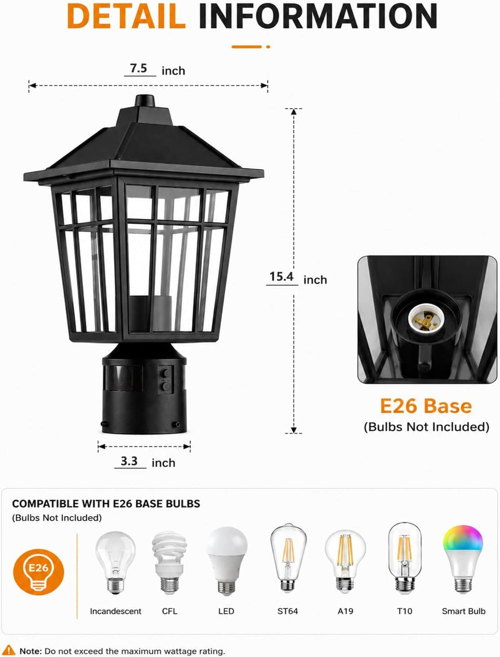 Yisuro 360°Motion Sensor Outdoor Post Light, Dusk to Dawn Hardwired Pole Lant...