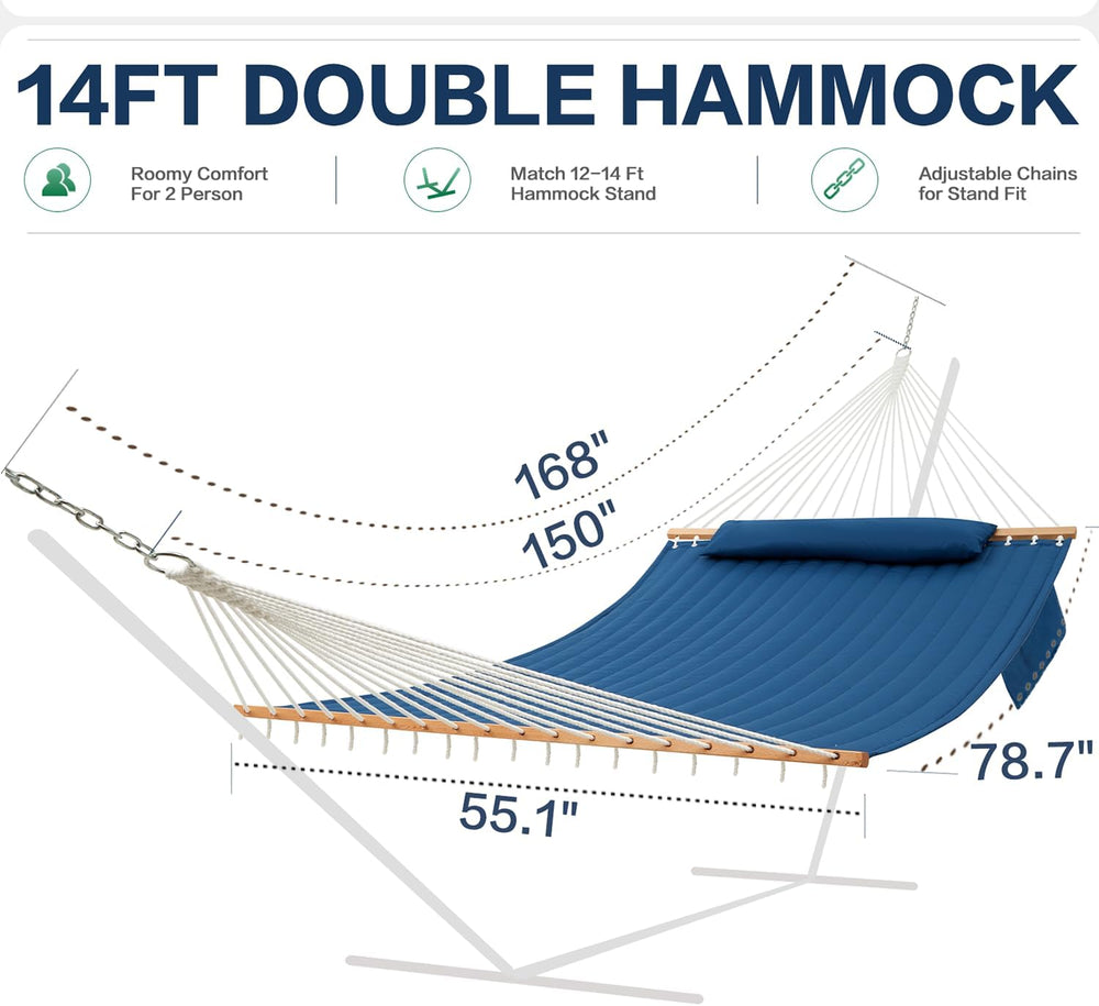 GAFETE 14FT 2 Person Family Hammock for Outside with Soft Pillow, Oversized