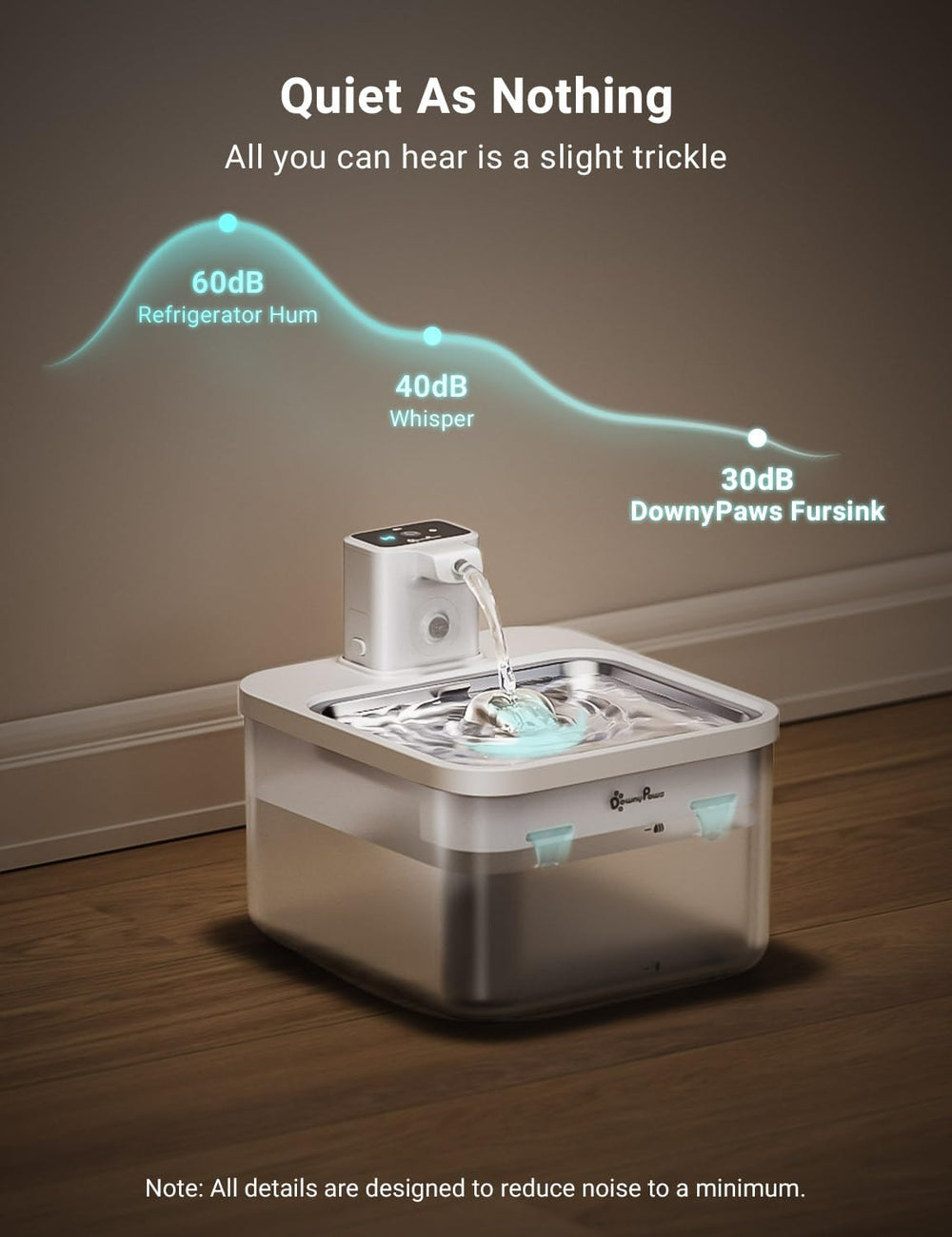 DownyPaws Cat Water Fountain Cordless, Pet Fountain, 84oz/2.5L, White Pro