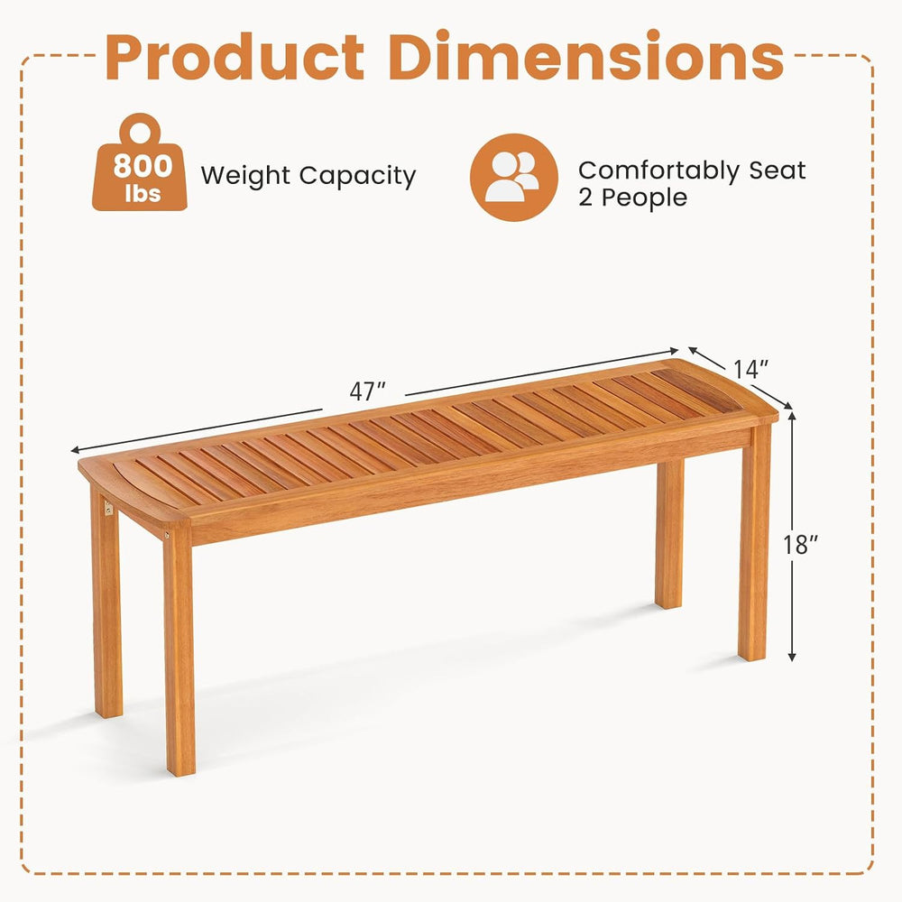 Tangkula Acacia Wood Outdoor Bench, 47" Patio Dining Bench with Slatted ...