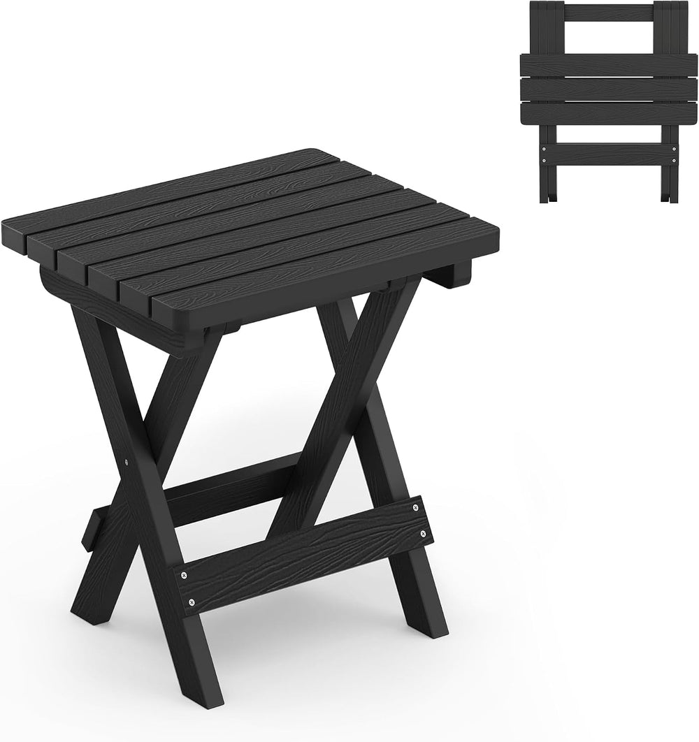 LUE BONA 16.5 Inch Outdoor Folding Side Table, HDPS Small Side Table, Black