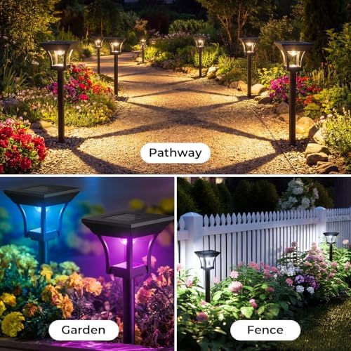 CINOTON RGBCW Solar Pathway Lights Outdoor, 3 Lighting Modes, 12 Pack