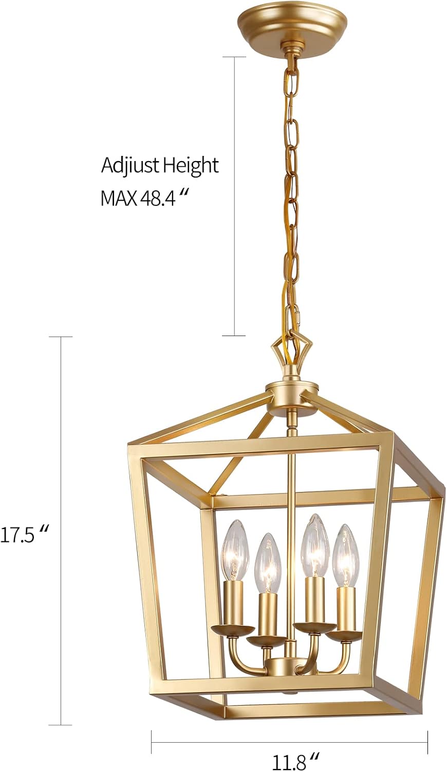 AMZASA Gold Lantern Chandelier Hanging Pendant Light Fixture 4-Lights for Kit...