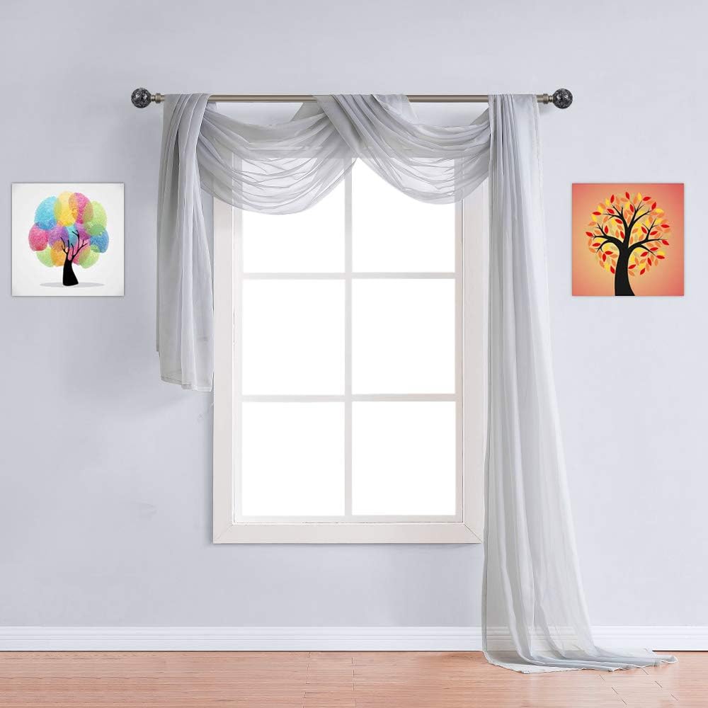 Warm Home Designs 55 x 288 Silver Sheer Window Scarf. AM Silver 288"