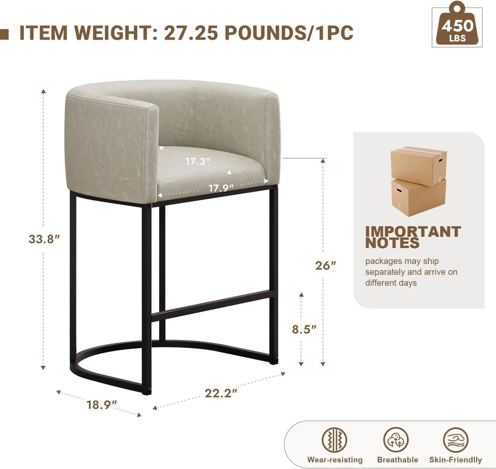 26" H Counter Height Bar Stools Set of 2, Modern Barrel Counter Stools w...