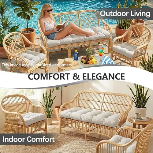 Yddsky 3Pcs Wicker Chair Cushion Sets for Patio Furniture,White,47*19*4'&...