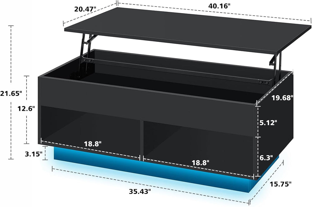 HOMMPA 40" Modern LED Coffee Table with Storage for Living Room, Lift To...