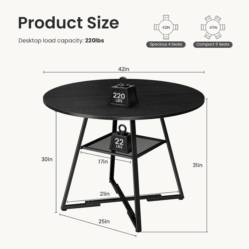 DUMOS 42" Round Dining Table with Storage, Circle Kitchen Table for 4-5
