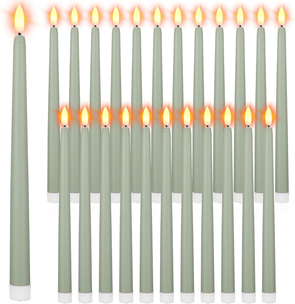 Macarrie 24 Packs Flameless Taper Candles Battery LED 11",Light Green