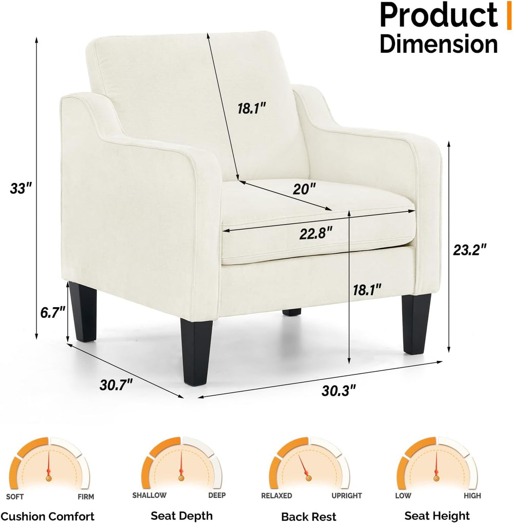 VINGLI Cream Accent Chair, Chenille Upholstered Armchair for Living Room