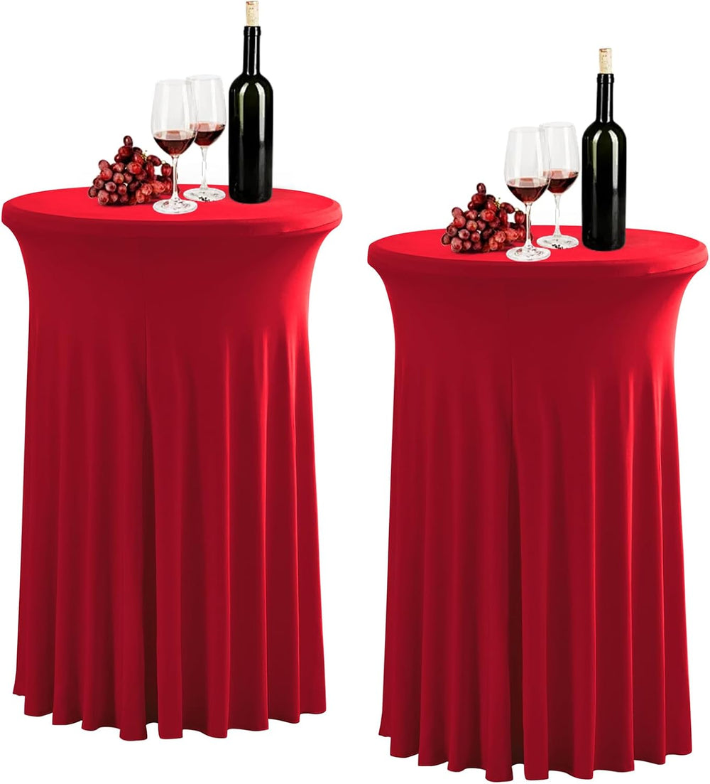 32x43 Inch Round Spandex Cocktail Tablecloth with Skirt 2 Pack, Elastic Fitte...