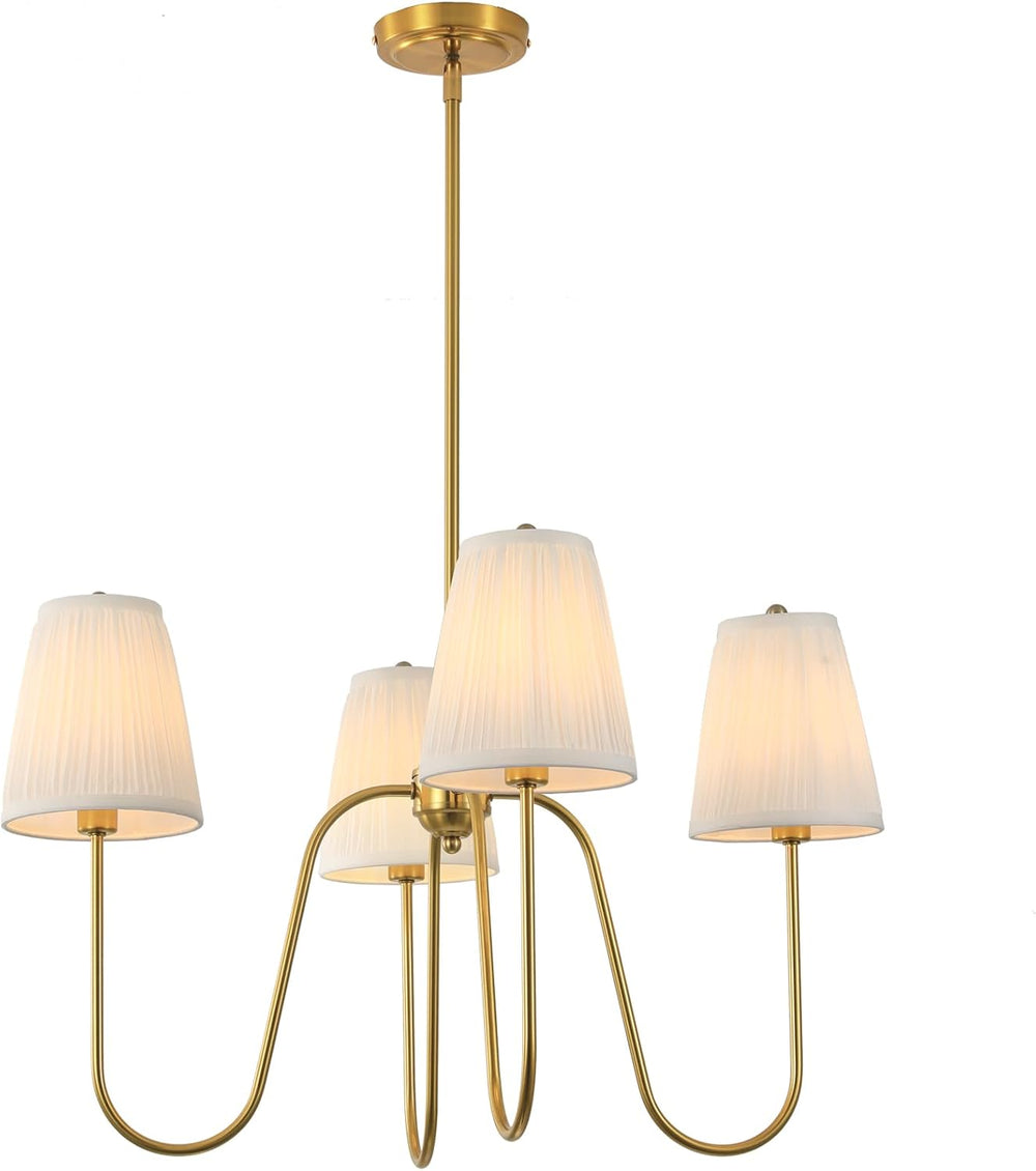 Electro bp;27"Dia 4-Arm White Pleated Fabric Shade Chandelier Polished Gold