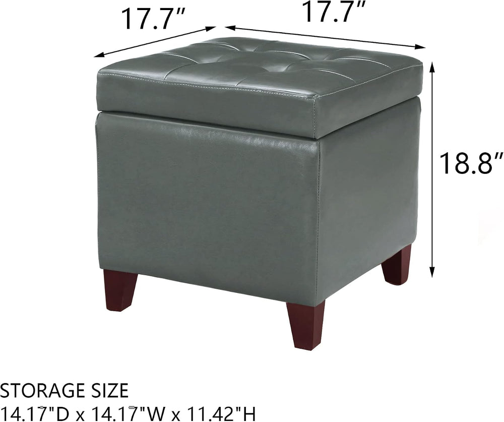 Adeco Bonded Leather Square Tufted Cubic Cube Storage Footstool, 18" Inc...
