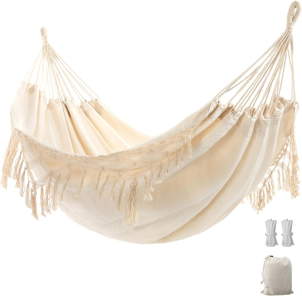 Double Boho Macrame Hammock with Elegant Tassels for Patio, Yard, Beach Weddi...