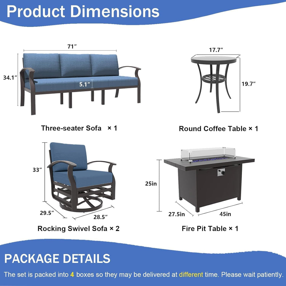 Kullavik Aluminum Outdoor Patio Furniture Set with 5.1'' Thick Cushions
