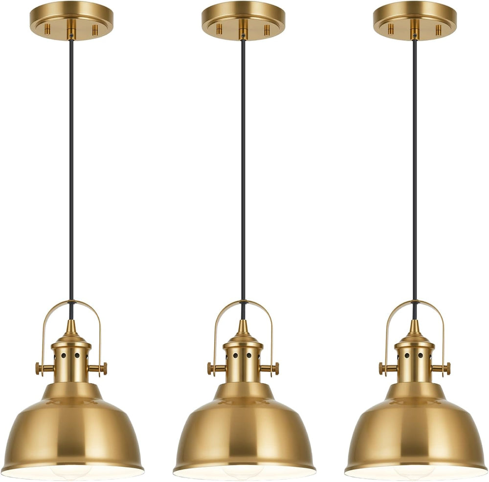 Farmhouse Small Pendant Lights Kitchen Island, Gold, 3 Pack
