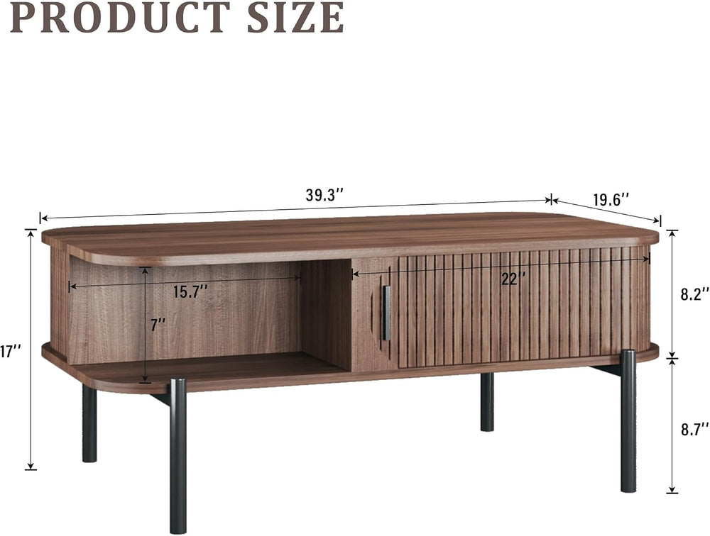 Coffee Table, 39.4" Fluted Coffee Table for Living Room, Mid Century Mod...