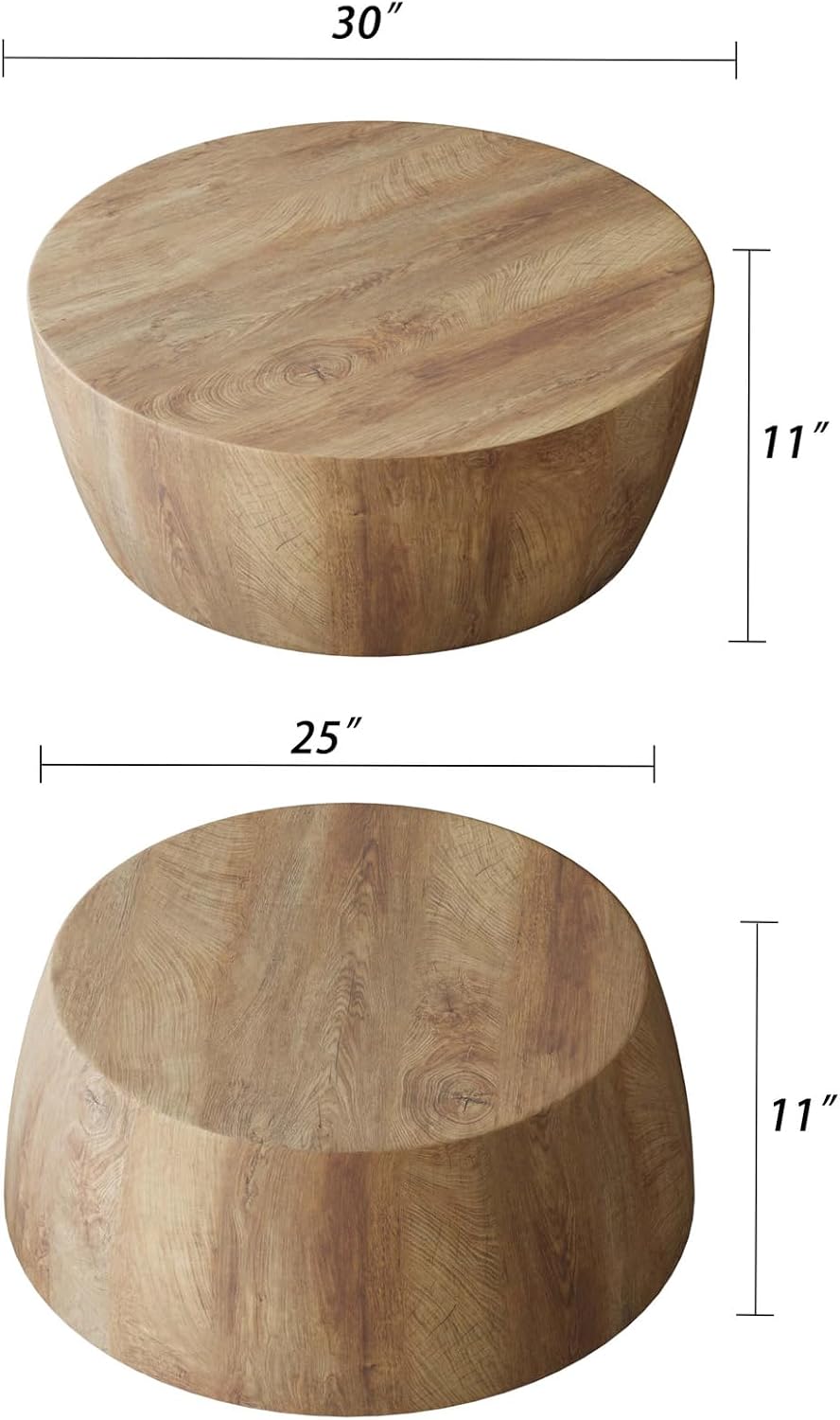 Drum Coffee Table, Modern Industrial Wooden 29.53" W x 11.81" H Rou...