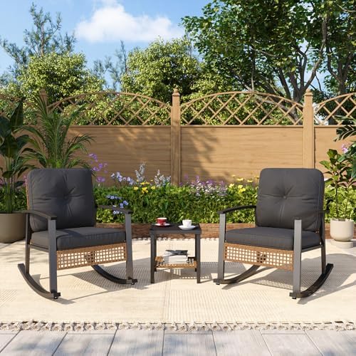 Aoxun 3-Piece Outdoor Rocking Bistro Set, Patio Furniture Set with Coffee Tab...