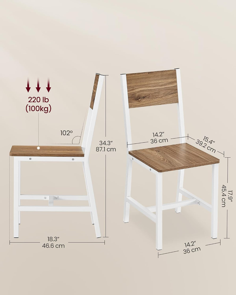 VASAGLE Dining Chair Set of 2, Kitchen Chairs