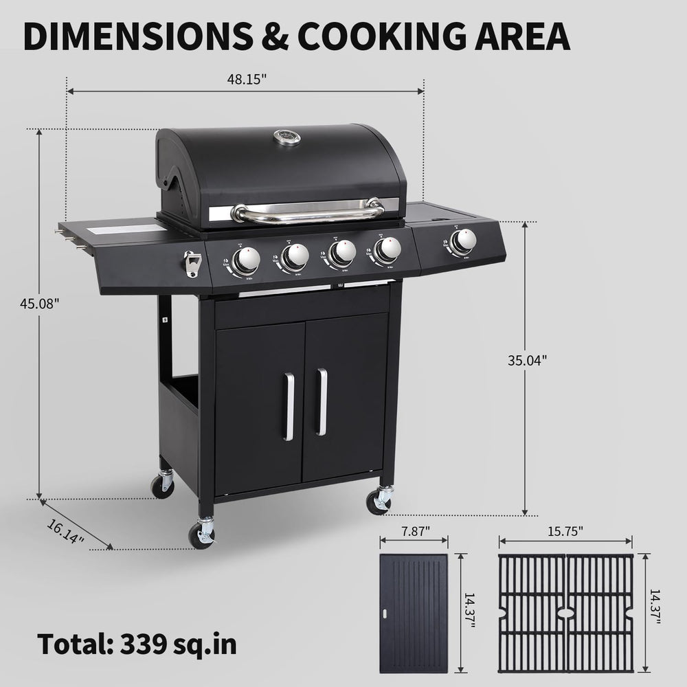 4-Burner Propane Gas Grill & Griddle Combo with Side Burner