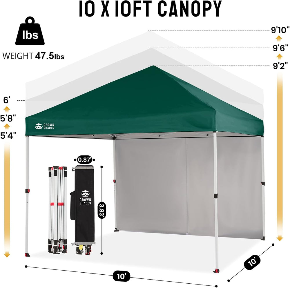 CROWN SHADES 10X10 Commercial Pop Up Canopy Tent with Sidewalls, Green