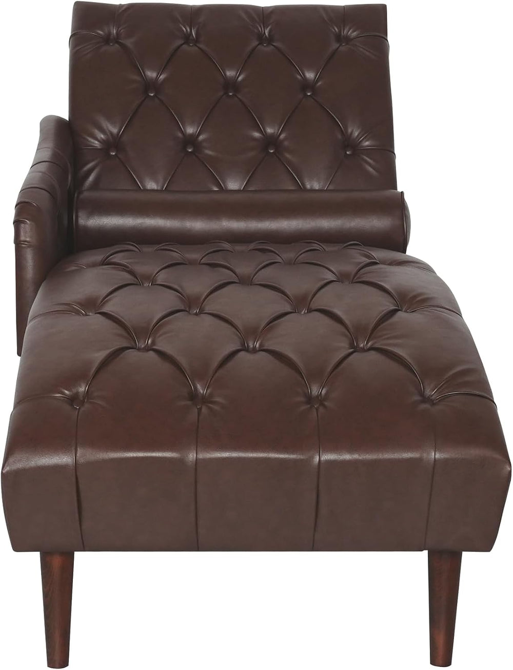 PU Leather Chaise Lounge Chair Indoor, Side Armrest, Dark Brown