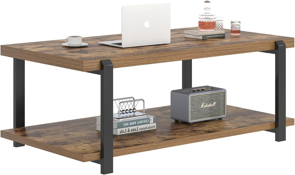 FOLUBAN Modern Coffee Table, Rustic Wood Center Table with Storage for Living...
