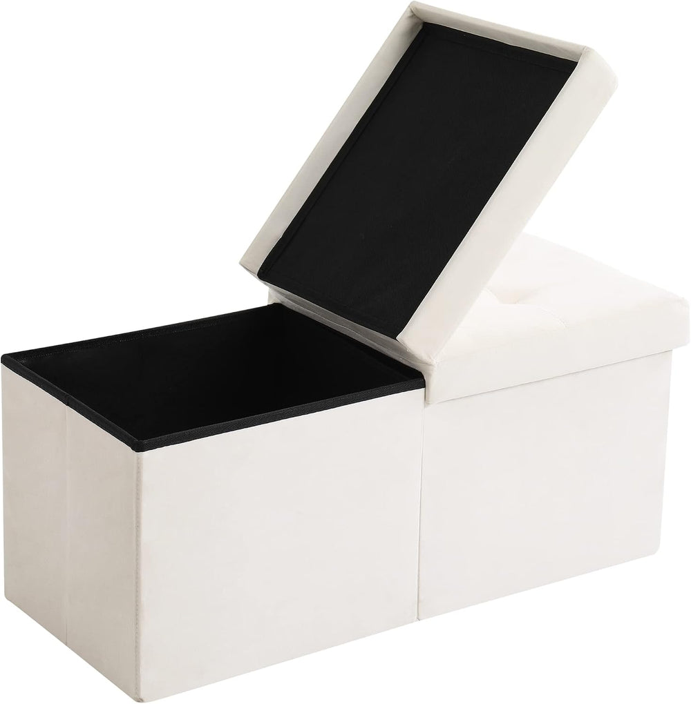 Storage Ottoman Bench Foldable Footrest Foot Stool, 30" Velvet Cream