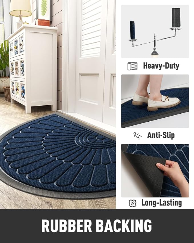 tchdio Semicircular Durable Rubber Doormat- Non Slip Front Door Mat for Outsi...