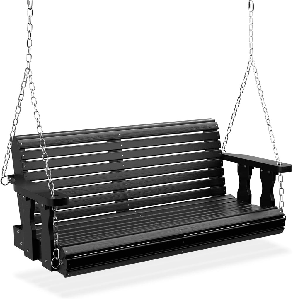 VINGLI 2026 Upgraded 4 FT Wooden Porch Swing, 880 LBS Heavy Duty, Black