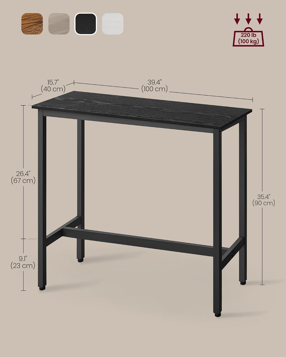 VASAGLE Bar Table, High Top Pub Table, Narrow Long, Metal Frame