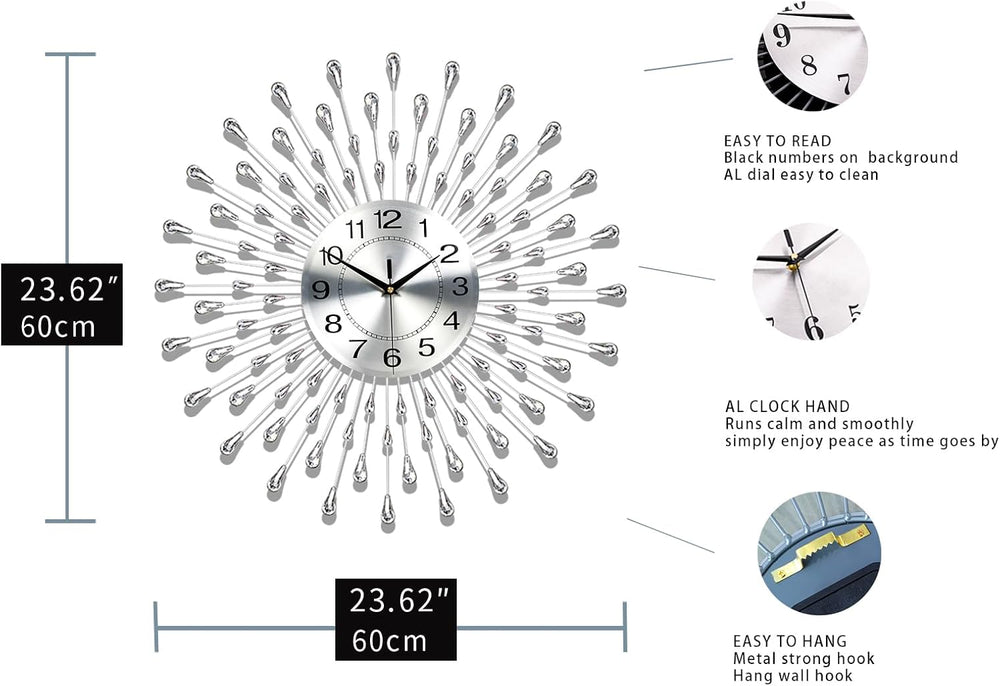 FLEBLE Modern Large Wall Clock for Living Room Decor Clock Battery Operated