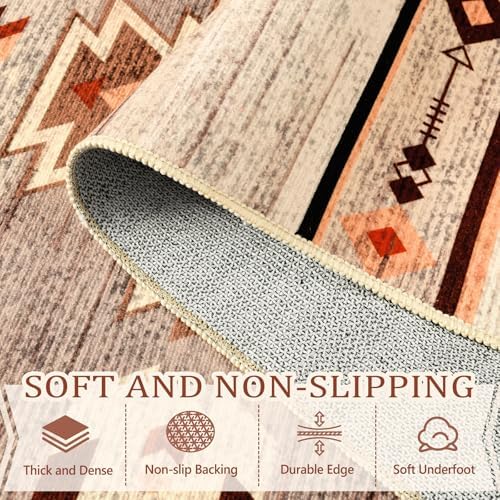 BENRON Western Area Rugs for Living Room Bedroom 5x7, Washable, Warm Beige