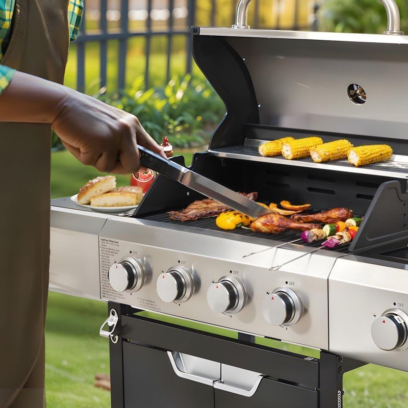 Endark 4-Burner Heavy-Duty Stainless Steel Gas Grill - Portable Outdoor Cooki...