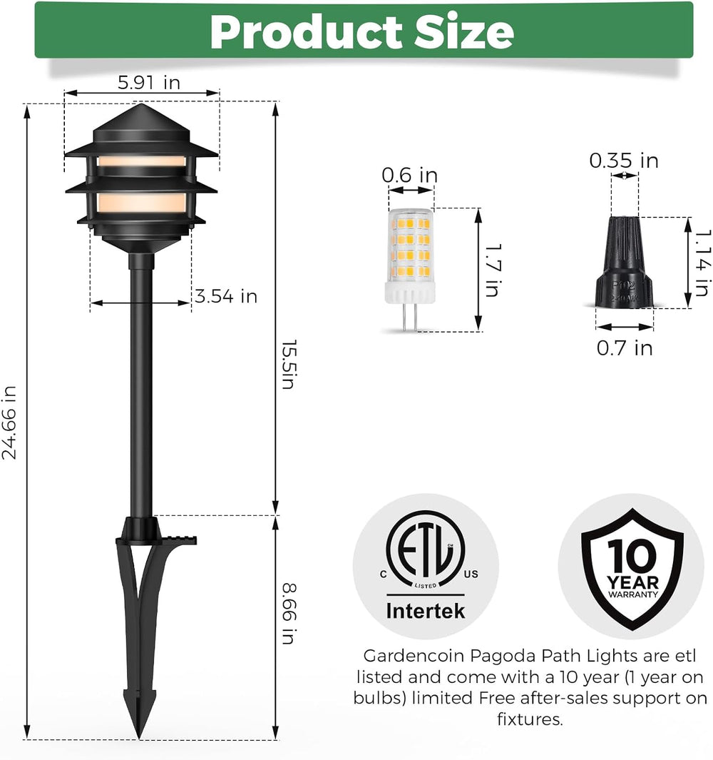 Gardencoin Pagoda Low Voltage Landscape Pathway Lights, 12V Outdoor LED Path ...