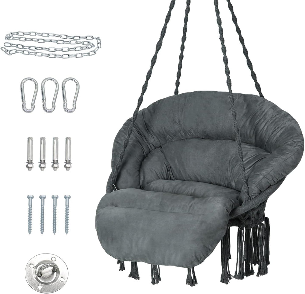 Hammock Chair with Cushion, Handmade Macrame Swing Chair with Hanging Hardwar...