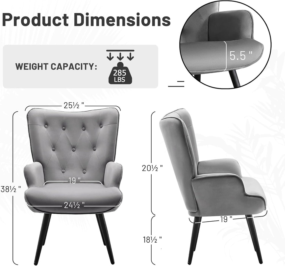 Furniliving Modern Accent Chair, Velvet Tufted Button Wingback Chair Upholste...