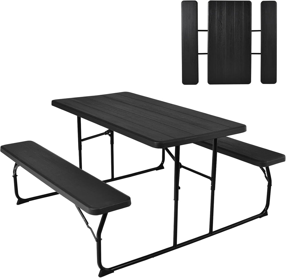 GYMAX Picnic Table, 550 LBS Folding Picnic Tables with Benches & Seats, W...