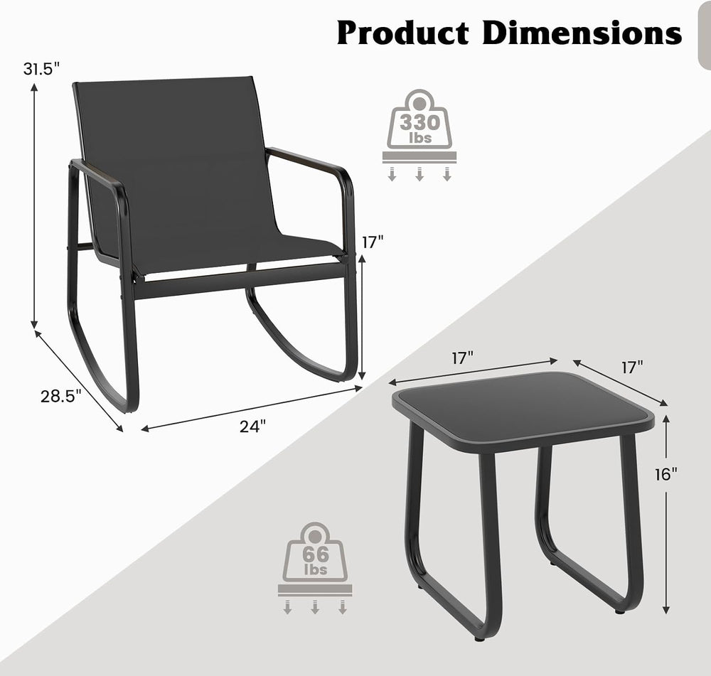 Tangkula 3 Piece Rocking Bistro Set, Patio Furniture Set with 2 Rocking Chair...
