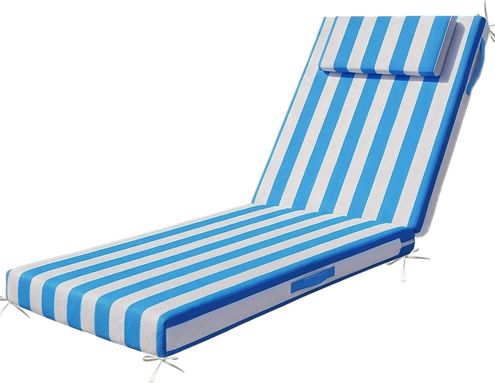 Outdoor Chaise Lounge Cushion – 72"x21" Waterproof Pool Chair Pad w...
