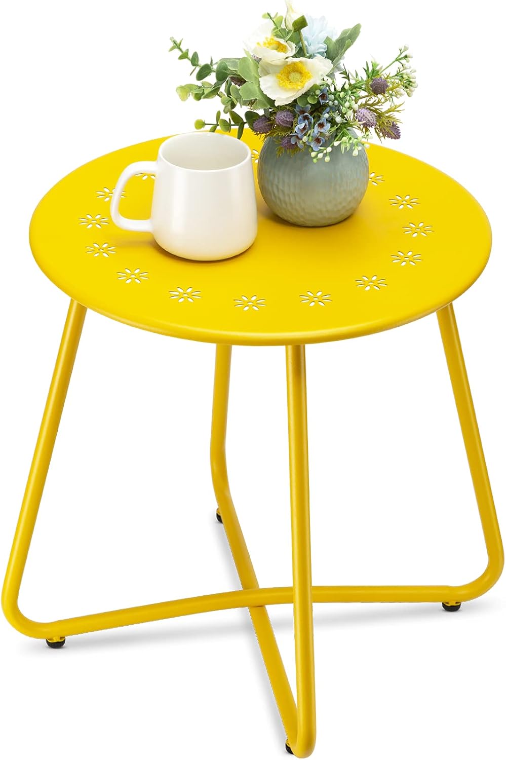 danpinera Outdoor Side Tables with Flower Cut Outs, Weather Resistant Steel P...
