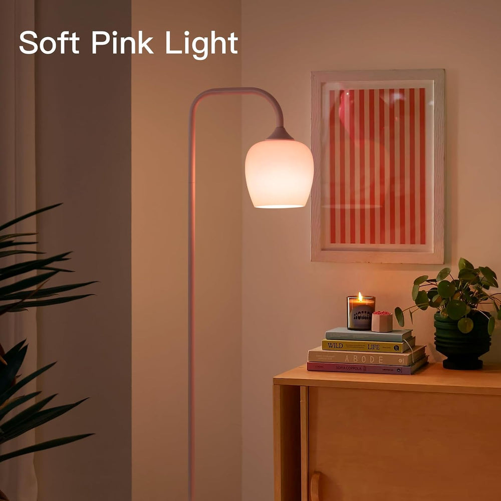 ONEWISH Pink Floor Lamp-Modern Standing Lamp for Living Room Bedroom, Glass L...