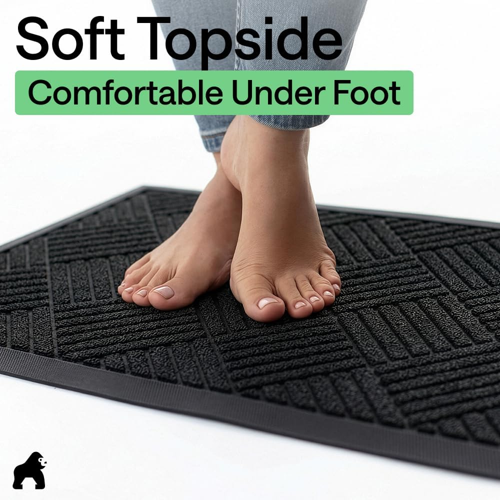 GORILLA GRIP WeatherMAX Door Mat, Indoor Outdoor Use, 35x23, Black Diamond