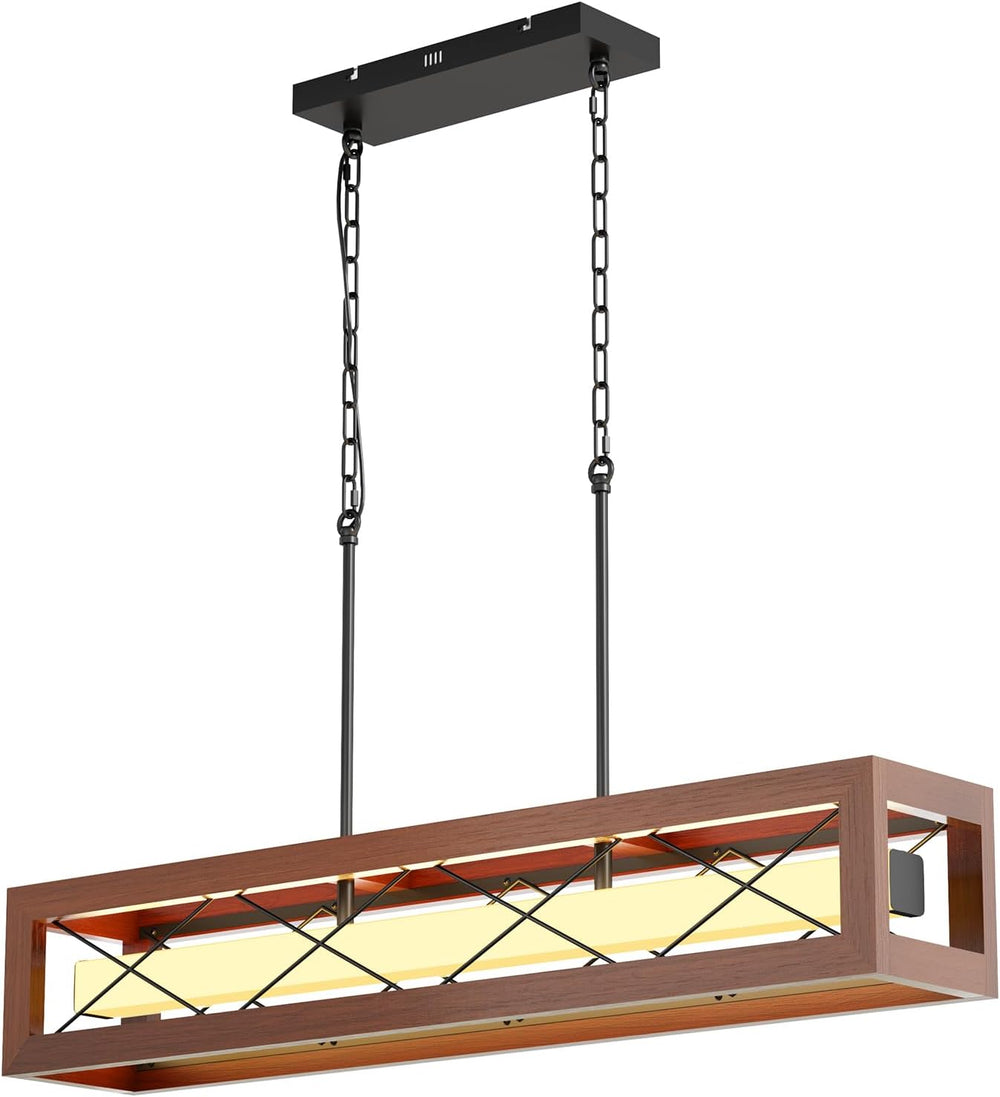 39.4" Wood Kitchen Island Lighting, Farmhouse Dining Room Light Fixture 34W