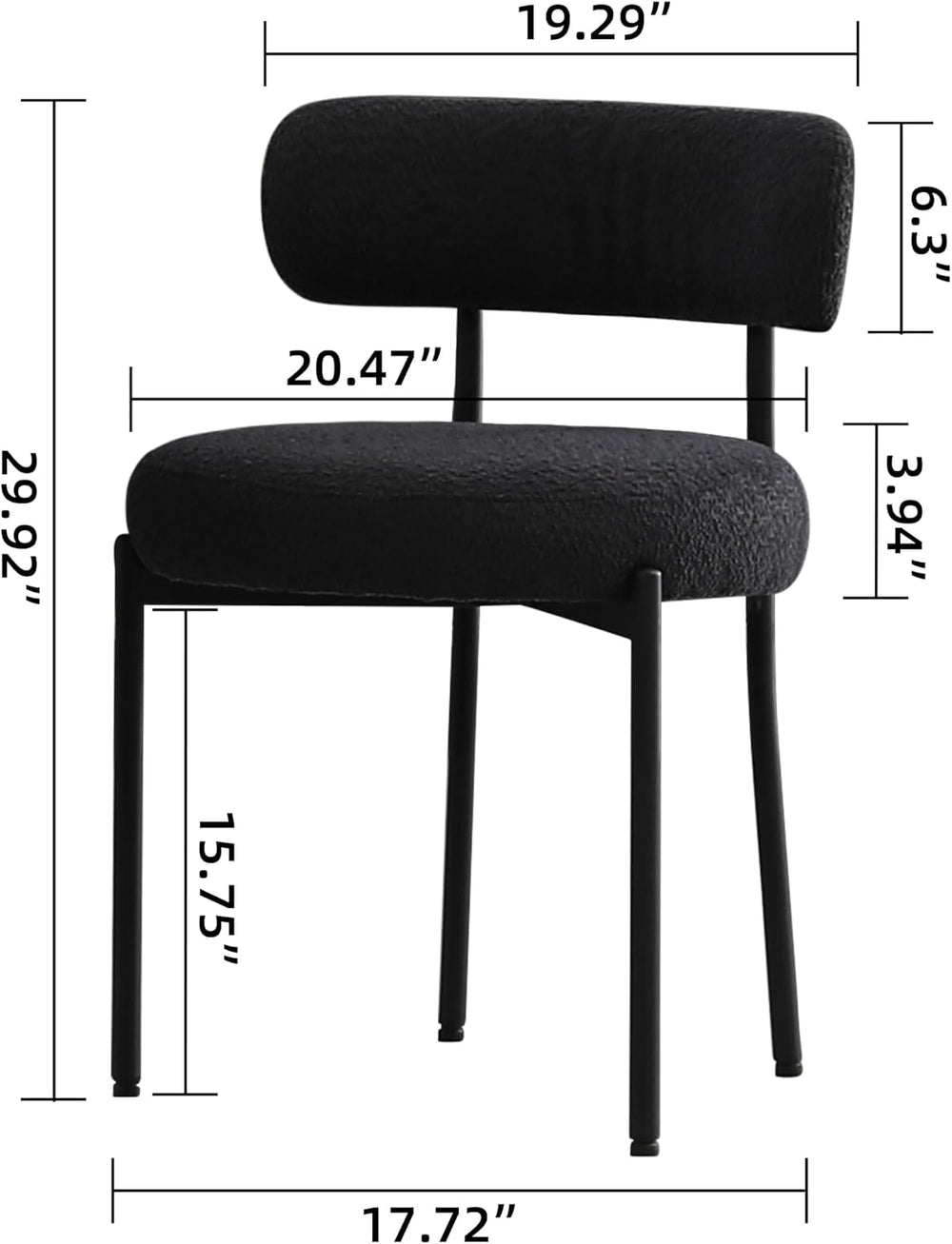 DYHOME Boucle Dining Chairs Set of 6, Upholstered Dining Room Chairs Black
