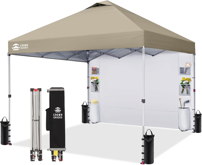 CROWN SHADES Canopy Tent 10x10 Pop Up Canopy with Side Pockets, Beige