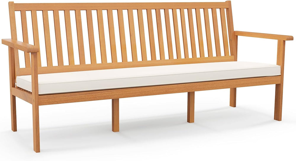 Tangkula 3-Seat Acacia Wood Outdoor Bench with Cushion, 64" Extra Long G...