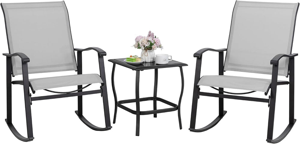Shintenchi 3 Piece Rocking Bistro Set, Outdoor Furniture with Rocker Chairs a...